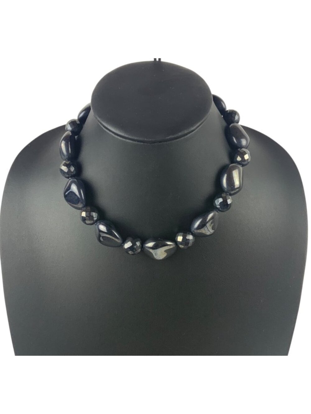 Black Chunky Beaded Necklace Adjustable Chain Lobster Clasp Closure 16 inch